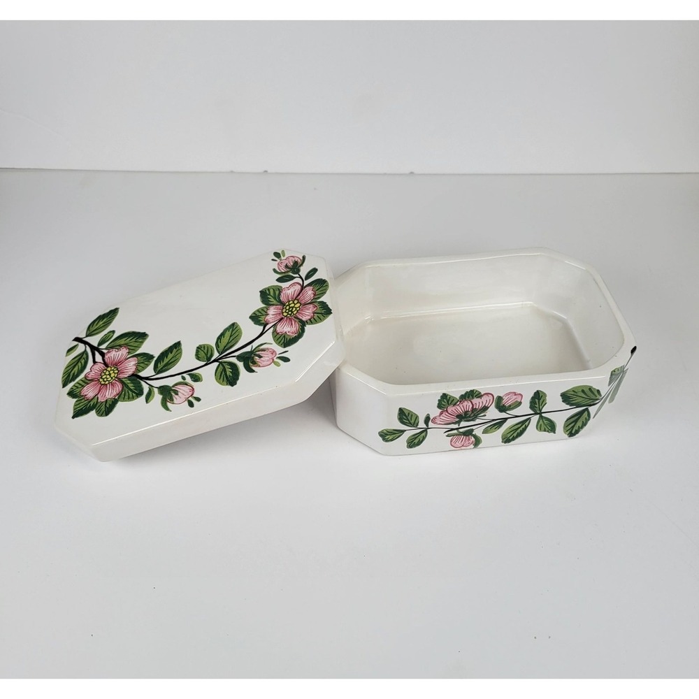 Vtg Costa Italy Jewelry Trinket Box Hand-Painted Ceramic Floral Lidded Signed - Picture 6 of 11